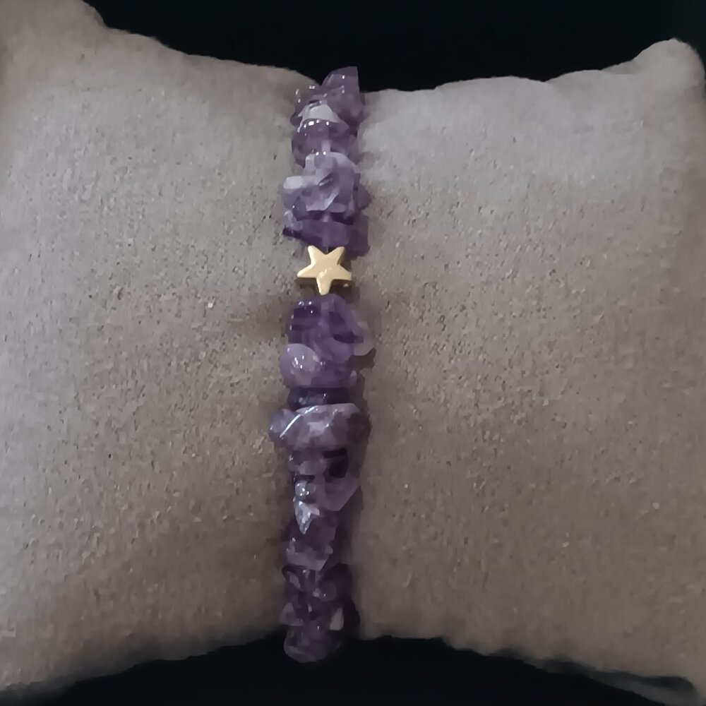 Amethyst Chips with Star Beads Bracelet 6"